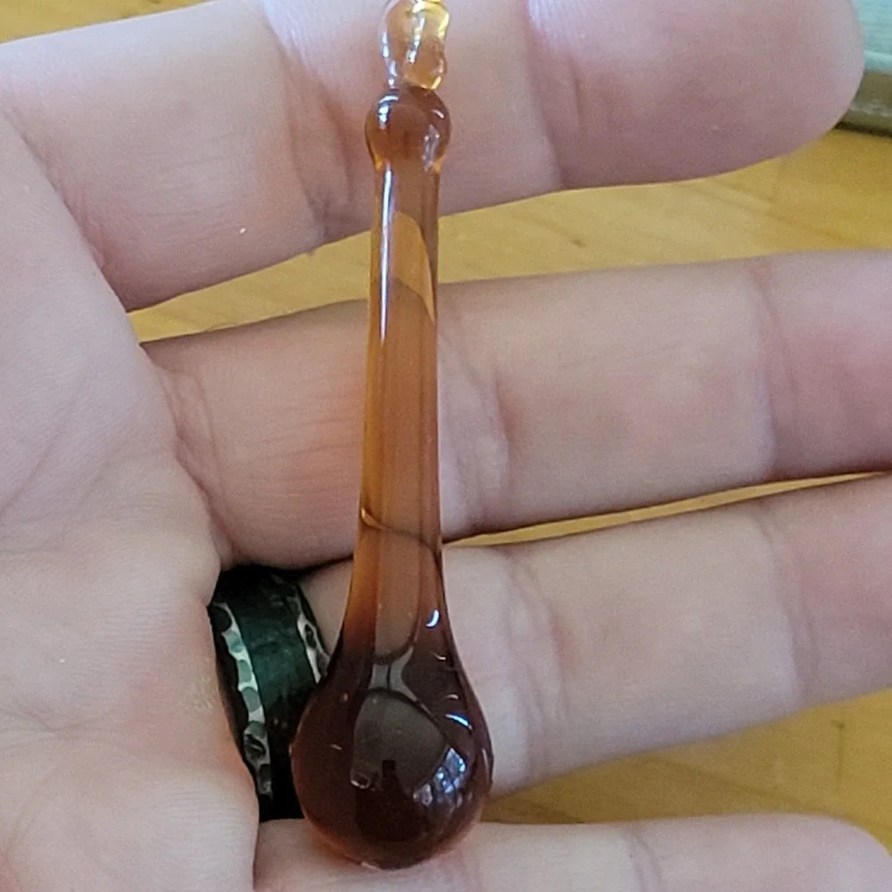 Vintage Amber Art Glass Teardrop Pendant Handblown Style 3 Inch